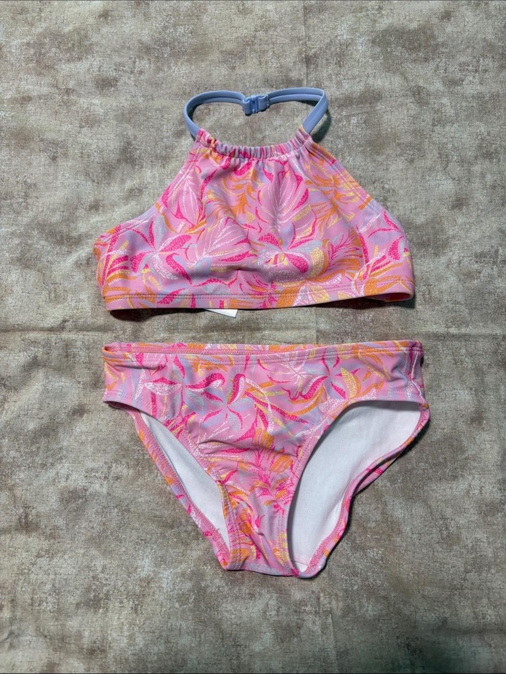 OshKosh B'gosh Pink Leaf-Print High-Neck Girls Swim Two-Piece
